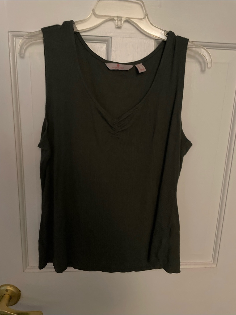 Laurie Felt Sleeveless V-Neck Tank Top in Dark Olive